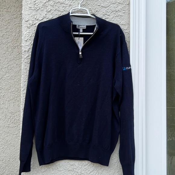 💚Peter Millar Navy 1/4 Zip Crown Soft Merino Wool Silk Blend Sweater Men Sz XL